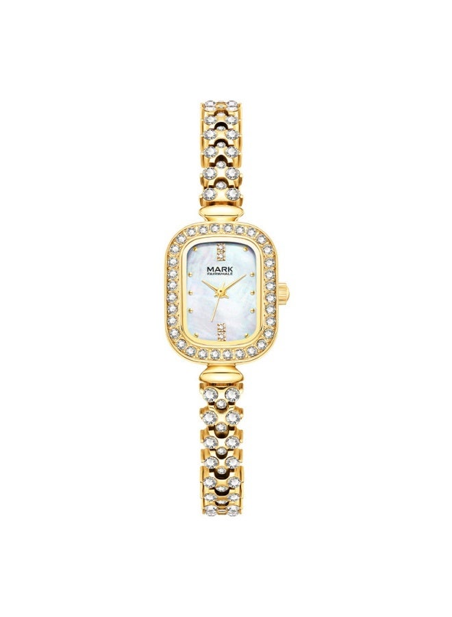 Mark Fairwhale Women’s Diamond-Studded Bracelet Watch | Gold-Tone Alloy Strap | Gold-Tone Metal Case | Water Resistant | Elegant Gift - Image 1